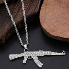 1 Piece - Punk Hip Hop Necklace, Full Diamond Assault Rifle Necklace, Creative And Unique Gun AK Necklace, Men's Fashion Hip Hop Pendant Necklace - Multicolor - View 4