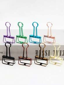 3/6 piezas, Clip retro multicolor, Clip de cola larga hueca de color, Carpeta de facturas de metal hueco chapado en color, Envío creativo para uso de escritorio y almacenamiento de papel - Conjuntos - Ver 6