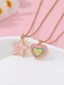 Bộ 2 chiếc dây chuyền mặt hình ngựa cầu vồng hoạt hình dễ thương, trái tim và ngôi sao cho trẻ em, thích hợp để đeo hàng ngày, làm quà tặng hoặc dịp lễ. - Nhiều màu - Xem 5