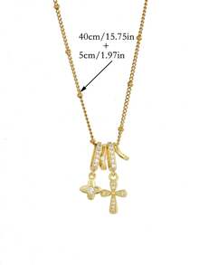 1件 Y2K 甜美酷炫风格镀金镶钻十字四叶草滑扣吊坠项链，适合女性，节日街头风日常佩戴，耶稣升天节礼物 - 金色 - 查看 5