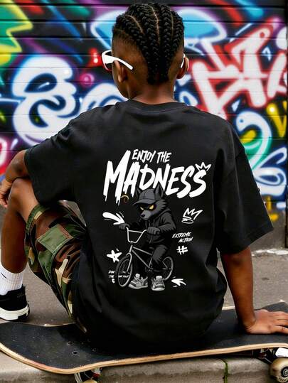 永不放弃励志标语，青少年男孩休闲酷炫夏季印花T恤，适合青少年男孩上衣、青少年衬衫