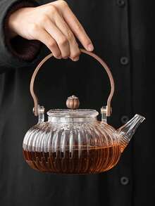 Tetera de vidrio transparente, apta para estufa, preparación de té, regalo de juego de té, hecha de vidrio borosilicato transparente de alta calidad, apta para uso doméstico, restaurante, hotel y oficina - Multicolor - Ver 8