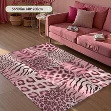 Large Pink Leopard Print Rug - Soft Rug With Black Modern Animal Print Suitable For Living Room And Bedroom, Black And Pink Room Decor, Hallway Carpet, Soft Rug, Living Room, Pink And Black Room Decor, Long Hallway Rug, Girl's Room Decor, Leopard Print Living Room Decor, Room Decor, Soft Rug, Mat - 1PC - 查看 7