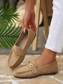 2026 New Women's Loafers, Suede Flat Design, Classic Strap Decoration, Essential For Daily Commuting, Comfortable And Stylish Casual Shoes, Suitable For Style-Conscious Women - Khaki - View 3