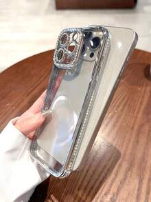 Sequins,Diamond Luxury Rhinestone Sequin Electroplated Silver Phone Case With Lens Film, Suitable For IPhone 17 Pro Max/17 Pro/17 Air/17/16 Pro Max/16/16 Pro/16 Plus/16e/15/15 Pro Max/15 Pro/15 Plus/11/12/13/14 Pro Max/11 Pro/11 Pro Max/12 Pro/12 Pro Max/13 Pro/13 Pro Max/14 Pro/14 Pro Max/14 Plus, Minimalist Creative Soft Case - Silver + Shiny Lens Film - View 3