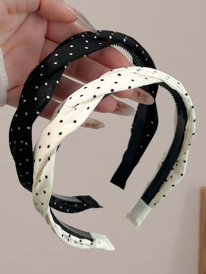 1pc Polka Dot Black & White Headband, Elegant French Style Hair Accessory
