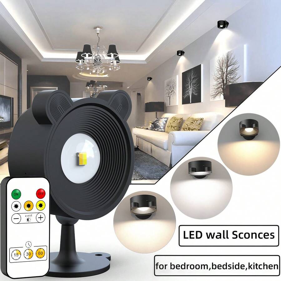 4/2/1pc LED Wall Lamp, 360°Rotation Dimmable Cordless Wall Light With 3 Color Temps, LED Wall Mounted Lights With 1200mAh Rechargeable, Dimmable And Timer, Touch And Remote Control, Wall Decor Light For Art Display, Frame And Bedroom Lighting - Wall Lamp - View 1