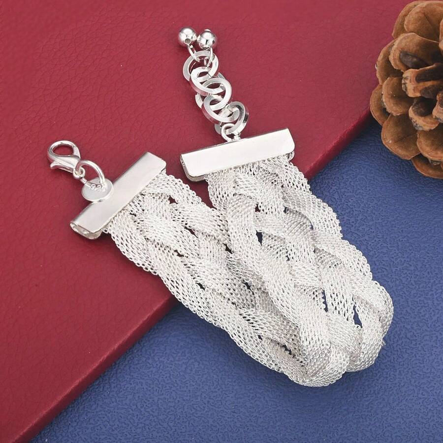 925 Silver Plated Exquisite Woven Bracelet Fashionable Lady Temperament Party Wedding Jewelry Accessories - Silver - View 1