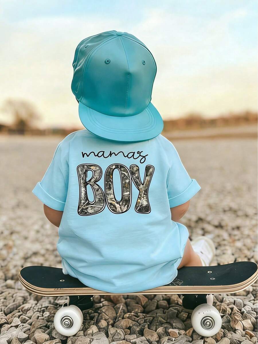 1 chiếc áo thun ngắn tay cổ tròn in hình hoạt hình ngộ nghĩnh dành cho bé trai, kiểu dáng thời trang thường ngày. - Màu xanh nhạt - Xem 1