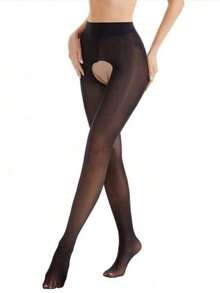 1/2 双女士开裆性感黑色丝袜 - 黑色 - 查看 2