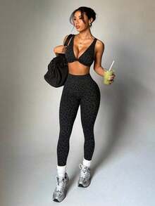 1 Set Women Leopard Print Twist Cross Yoga Running Fitness Exercise Sports Bra And Leggings Suit Workout Sets - 多色 3 - 查看 4