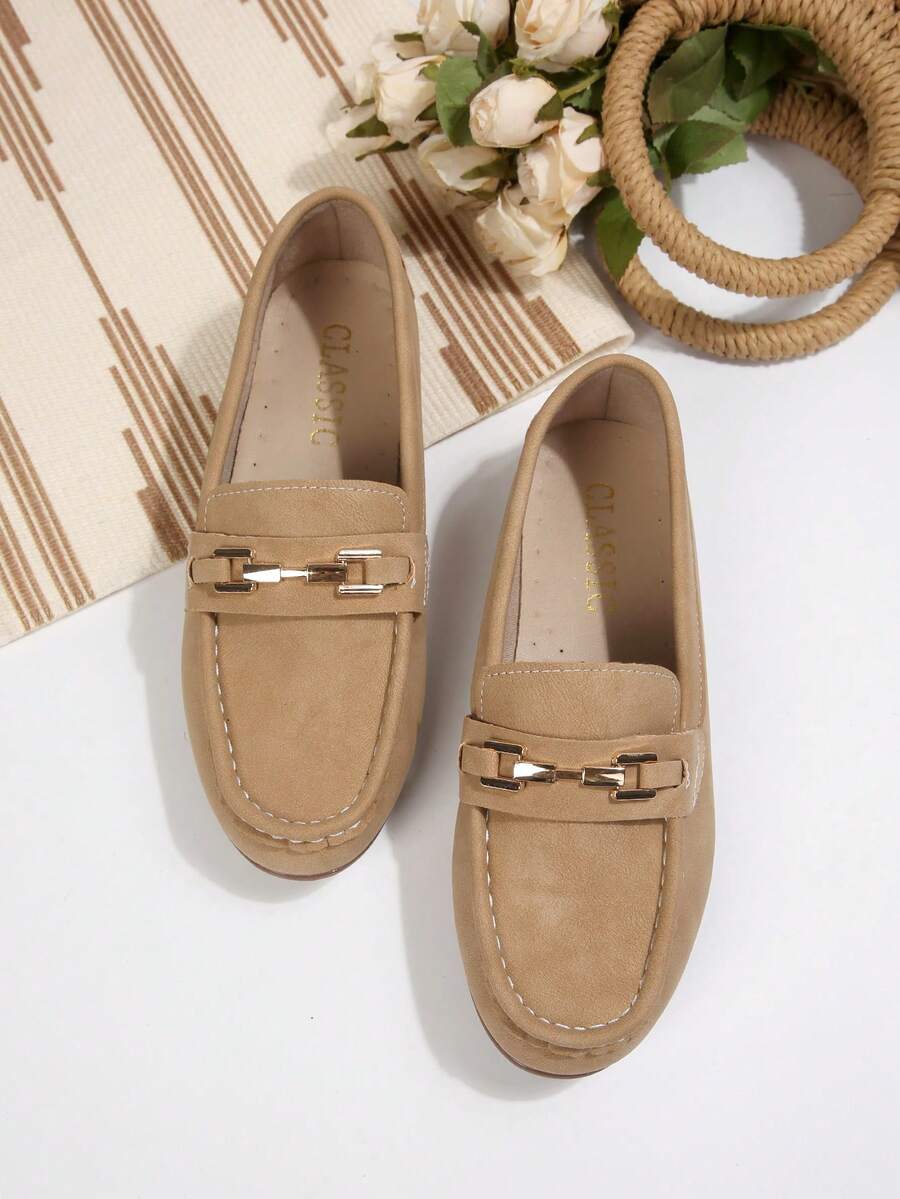2026 New Women's Loafers, Suede Flat Design, Classic Strap Decoration, Essential For Daily Commuting, Comfortable And Stylish Casual Shoes, Suitable For Style-Conscious Women - Khaki - View 1