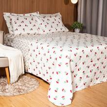 Double Bedspread Coverlet, Standard Size, 3 Pieces, Printed, 180 Thread Count - Red Floral - View 2