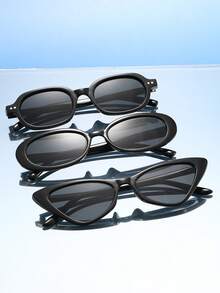 3pcs Retro Eyeglasses With Geometric Pattern Frames, Solid Color, Lightweight And Comfortable For Daily Commute, Street Style, Party, Easily Switch Between Sweet And Retro Looks - Multicolor - View 3