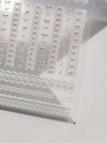 1 hoja de pegatinas de uñas 5D, lazos dulces, encaje rosa, pegatinas de arte de uñas con forma de corazón autoadhesivas, calcomanías de uñas DIY - Multicolor - Ver 5