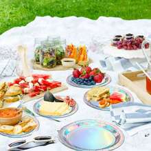 5个银色纸盘，一次性餐具，派对餐盘，适合生日派对、婚礼、母亲节等场合 - 彩色 - 查看 9