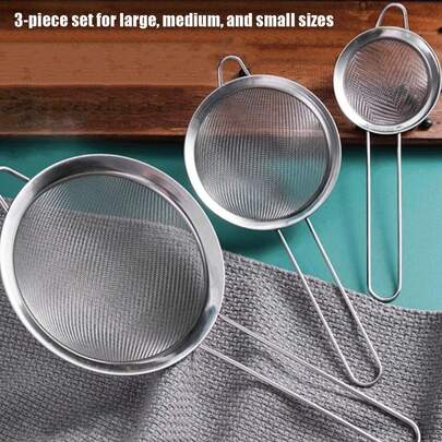 1/3 Cái rây lọc lưới mịn bằng thép không gỉ có tay cầm - Dụng cụ lọc nhà bếp