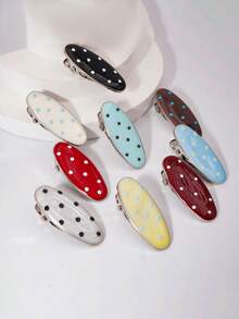 Oval Polka Dot Hair Clips, Glazed Metal Side Clips, Hair Clips, Cute Bangs Clips, Sweet & Chic Hair Accessories (Random Mix) - Multicolor - View 3