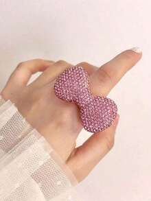 1pc Y2K Millennium Shiny Visual Series Pink Bow Adjustable Open Ring, Women Jewelry Accessory, - 弓 - 查看 4