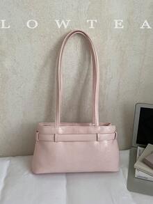 low tea 1个低茶色纯色PU皮革单肩包，女士复古时尚方形手提包，顶部双提手，拉链封口，适合旅行、购物、约会、女士礼物，非常适合通勤、户外活动、旅行、徒步旅行（附赠吊坠） - 粉色 - 查看 8