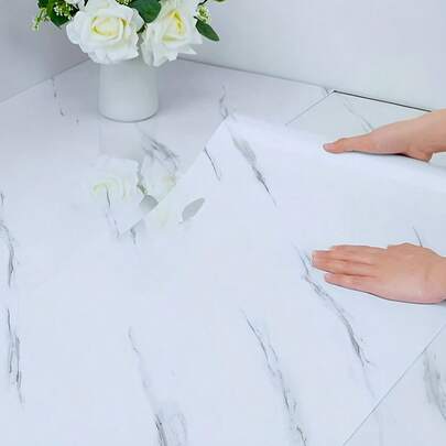 1pc White Marble Waterproof Oil-Proof And Wear-Resistant Peel And Stick Countertop Wallpaper, PVC Removable Easy To Apply For Cabinets Furniture Kitchen, Small Thin Film, Renovation Stickers Peel Wall Panels,Wall Paper, Wallpapers, Vinyl Wallpaper Roll, Spring Decoration Items Refresh Your Home, Rama Decoration Stickers