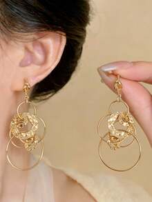 1 Pair Exaggerated Geometric Round Stud Earrings, Fashionable Luxury Versatile Earrings & Pendants Suitable For Women's Party, Daily Wear, Holidays, Vacation - Geometric Circle - View 2