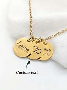 1pc Women's Customized Round Commemorative Medal Necklace, Valentine's Day Gift, Name Necklace, Godmother Necklace, Grandmother's Day Gift, Mother's Day Gift, Customized Women's Gift, Personalized Necklace, Women's Necklace, Women's Jewelry, Birthday, Anniversary Gift, Personalized Jewelry Gift - Multicolor - View 9