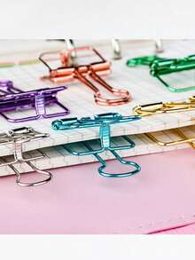 3/6 piezas, Clip retro multicolor, Clip de cola larga hueca de color, Carpeta de facturas de metal hueco chapado en color, Envío creativo para uso de escritorio y almacenamiento de papel - Conjuntos - Ver 3