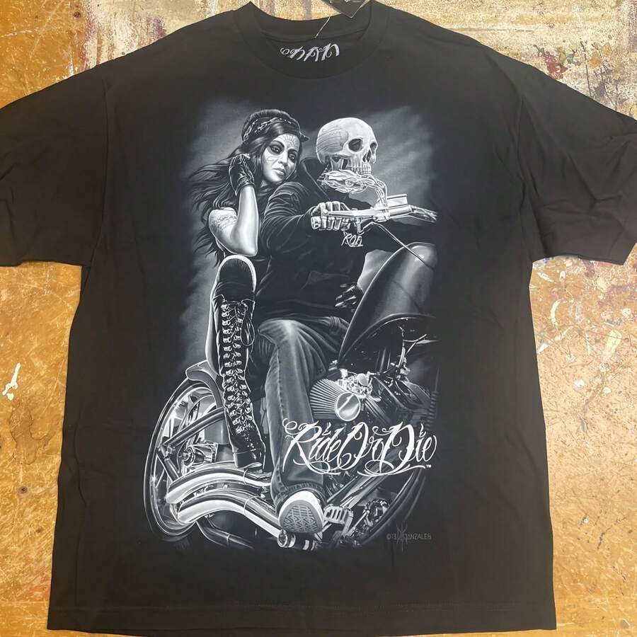 DGA, D Gonzales Art, "Ride Or Die", Ink 's Tee Shirt, XL, New With Tag - 黑色 - 查看 1