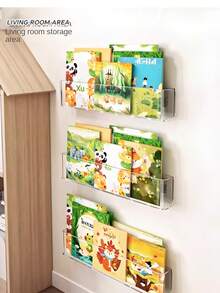 Estantería de pared conveniente, caja de almacenamiento transparente para revistas, estantería para exhibir CDs. Estantería de pared, estantería para libros de niños sobre la puerta sin taladrar, estantería para pasillos para almacenar libros, revistas, CDs y otros artículos de uso múltiple - transparente - Ver 12