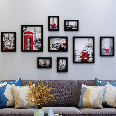 照片墙相框套装，无需钻孔即可悬挂在墙上，可打印照片，创意楼梯和客厅墙面相册