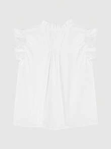 格子荷叶边无袖宽松衬衫，夏季 - 白色 - 查看 8