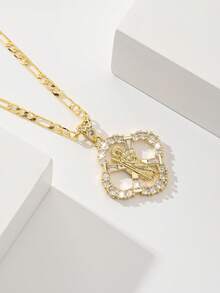 14K Gold Plated Anti-Oxidation Anti-Fading Four-Leaf Clover Virgin Mary And Judas Necklace, 60cm Figaro Chain Structure Sturdy And Smooth Adjustable, Delicate Four-Leaf Clover Outline, High-Definition Virgin Mary And Judas Image, Secure Zirconia Inlay. An Ideal Gift For Religious Friends, Girlfriends And Elders, Symbolizing Good Luck And Faith Memorial Value. - Judah - View 8