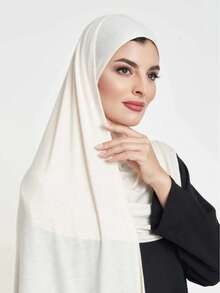 1件装高级液态针织头巾，奢华穆斯林女士围巾披肩，长款弹力头巾，适合日常生活、外出和聚会 - 淺杏色 - 查看 2