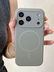 适用于 17/16/15/14/13/12/17 Pro Max/16 Plus/15 Pro Max/14 Plus/13 Pro 的极简奢华液态硅胶原装手机壳，支持 Magsafe 磁吸功能，磨砂软壳 - 灰色 - 查看 3