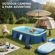 Foldable Above Ground Pool, No Inflation Required & Easy Setup, Sturdy Panel Structure For Stability, Large Capacity For Family Use, Multi-Use For Family, Pets & Outdoor Cooling, Portable Collapsible Design For Compact Storage, Ideal For Backyard, Patio & Garden Summer Water Fun, Durable Leak-Proof Construction, Perfect Outdoor Water Entertainment Equipment For Gatherings & Pet Bathing - 2.6 米 豚藍 免安裝折疊泳池 - 查看 5