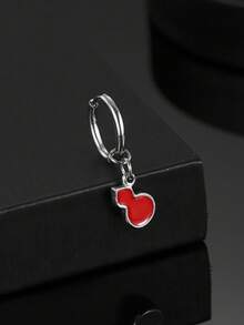 1件装不锈钢红色油滴葫芦吊坠，时尚个性男士耳环 - 彩色 - 查看 1