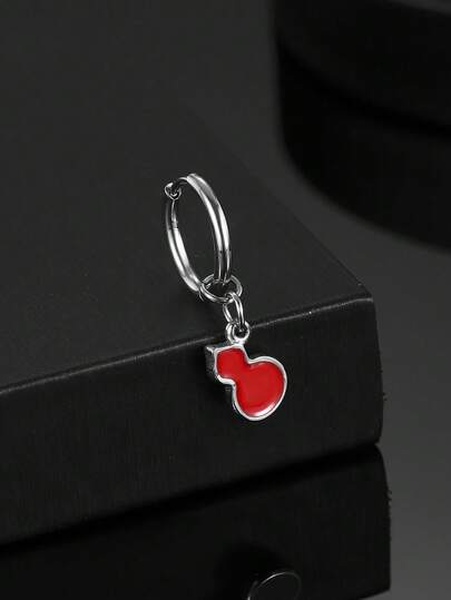 1 chiếc mặt dây chuyền hình quả bầu nhỏ giọt dầu màu đỏ bằng thép không gỉ, khuyên tai thời trang và cá tính dành cho nam giới.