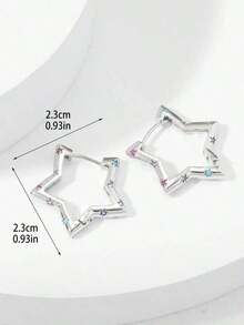 Hihho 2pcs Bright Color Cubic Zirconia Embedded Smooth Pentagram Cubic Zirconia Hoop Earrings For Women, Unique Creative Stars Earrings For Daily Wear, Holiday Party Gifts - 黃金 - 查看 4
