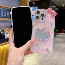 SANRIO 时尚创意手机壳，防水防震材质，激光全息爱心，3D水钻猫咪头像，水钻蝴蝶结，动漫风，奢华闪亮，可爱时尚，兼容苹果17系列、11/12/12 Pro、13/14/15、13 Pro/14 Pro/15 Pro、12 Pro Max/13 Pro Max/14 Pro Max/15 Pro Max、16、16 Pro、16 Pro Max、17、17 Pro、17 Pro Max手机壳及保护套，节日、情人节最佳礼物 - 粉色 - 查看 2