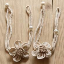 MEISIMENGSHA 2 pièces Embrasses de rideaux en tissu floral, embrasses de rideaux tressées avec décoration de perles - 2 pièces - Voir 2