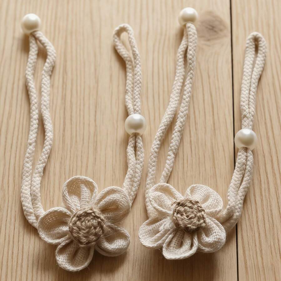 MEISIMENGSHA 2 pièces Embrasses de rideaux en tissu floral, embrasses de rideaux tressées avec décoration de perles