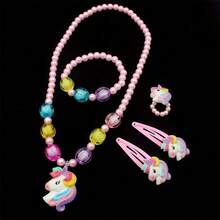 1 Set Handmade Beaded Animal Horse, Unicorn Jewelry Set Including Necklace, Bracelet, Ring, Hair Clip - Ideal Gift For Holidays - Multicolor - View 5