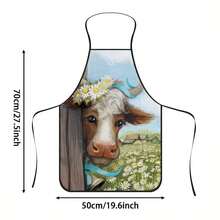 1 pièce Tablier guérisseur à imprimé marguerite et vache, portant une couronne florale. Imprimé de vache mignonne + champ de marguerites. Tablier de cuisine durable convenant aux boulangers, décorateurs de gâteaux, amateurs de barbecue, jardiniers, peintres, manucures - cadeau parfait pour les chefs à la maison et professionnels - Multicolore - Voir 9