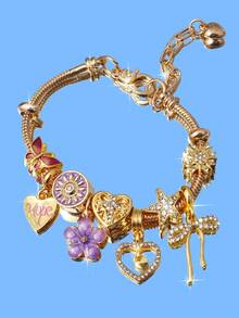 1pc Purple Sakura Sunflower Charm Bracelet, 1pc Heart HOPE Slogan Bow Bracelet, 1pc Starfish Butterfly Animal Bracelet, 1pc Heart Cross Bracelet - Gold - View 14