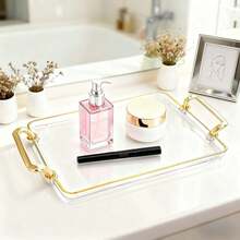 Khay trong suốt viền vàng Ins Style, khay đựng đồ dùng chăm sóc da và trang sức để bàn, khay trang điểm phòng tắm khách sạn. - Khay trong suốt viền vàng - Xem 8