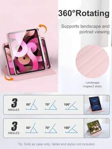 Ốp bảo vệ bằng acrylic trong suốt xoay 360°, giá đỡ máy tính bảng, tương thích với iPad/GalaxyTab/LenovoTab/LenovoXiaoxin PAD/LenovoIdea Pad/MatePad/HonorPad/XiaomiPad/RedmiPad và các dòng máy tính bảng khác. Cũng tương thích với iPad A16 2025, Air 11/13, M2/M3 2024/2025, Pro 11/13, M4 2024, Air 5/Air 4 10.9 inch 2022, thế hệ thứ 9, thế hệ thứ 8, thế hệ thứ 7 10.2 inch, thế hệ thứ 5, thế hệ thứ 6 9.7 inch, thế hệ thứ 10 10.9 inch 2021, Pro 11/12.9 inch, Mini 6. - Hồng - Xem 2