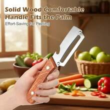 2-In-1 Vegetable & Fruit Peeler With Stainless Steel Blade And Bottle Opener, Wooden Handle Kitchen Tool For Potatoes, Apples, Zucchini, Papaya & Pumpkin - 2個裝 - 查看 4