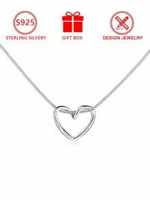 1 chiếc dây chuyền mặt dây chuyền hình trái tim rỗng bằng bạc Sterling 925 (thiết kế trái tim tối giản), kèm hộp quà, thích hợp để đeo hàng ngày và làm quà tặng ngày Valentine. - Bạc - Xem 12
