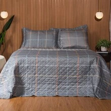 Double Bedspread Coverlet, Standard Size, 3 Pieces, Printed, 180 Thread Count - Chess Grid - View 2